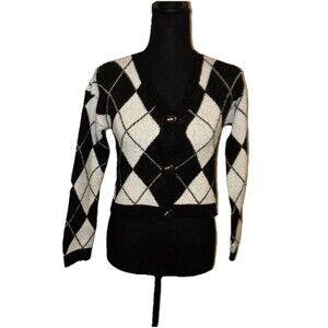 Art Class 10/12 Juniors Black & White Button Up Cropped Long Sleeve Cardigan